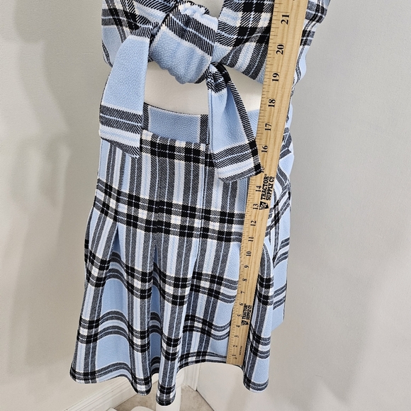 New Trendy Blue Plaid Tie-Front Dress - Picture 5 of 11